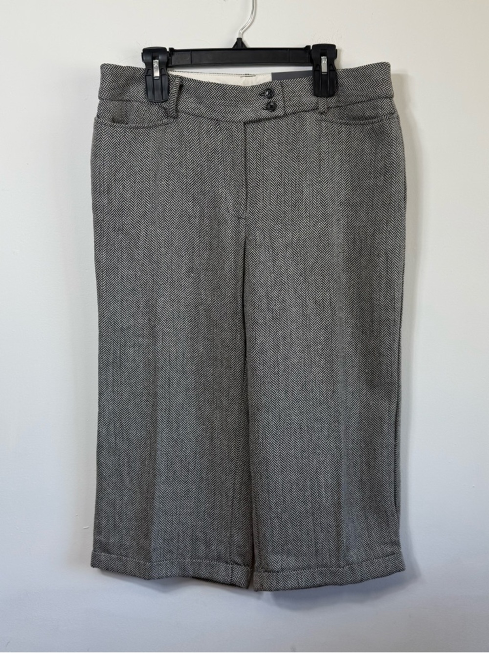 Vintage George Dark Academia Herringbone Wool Blend Cropped Trousers Pants NWT